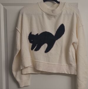American Eagle Outfitters Cream Sweater with Black Cat Design